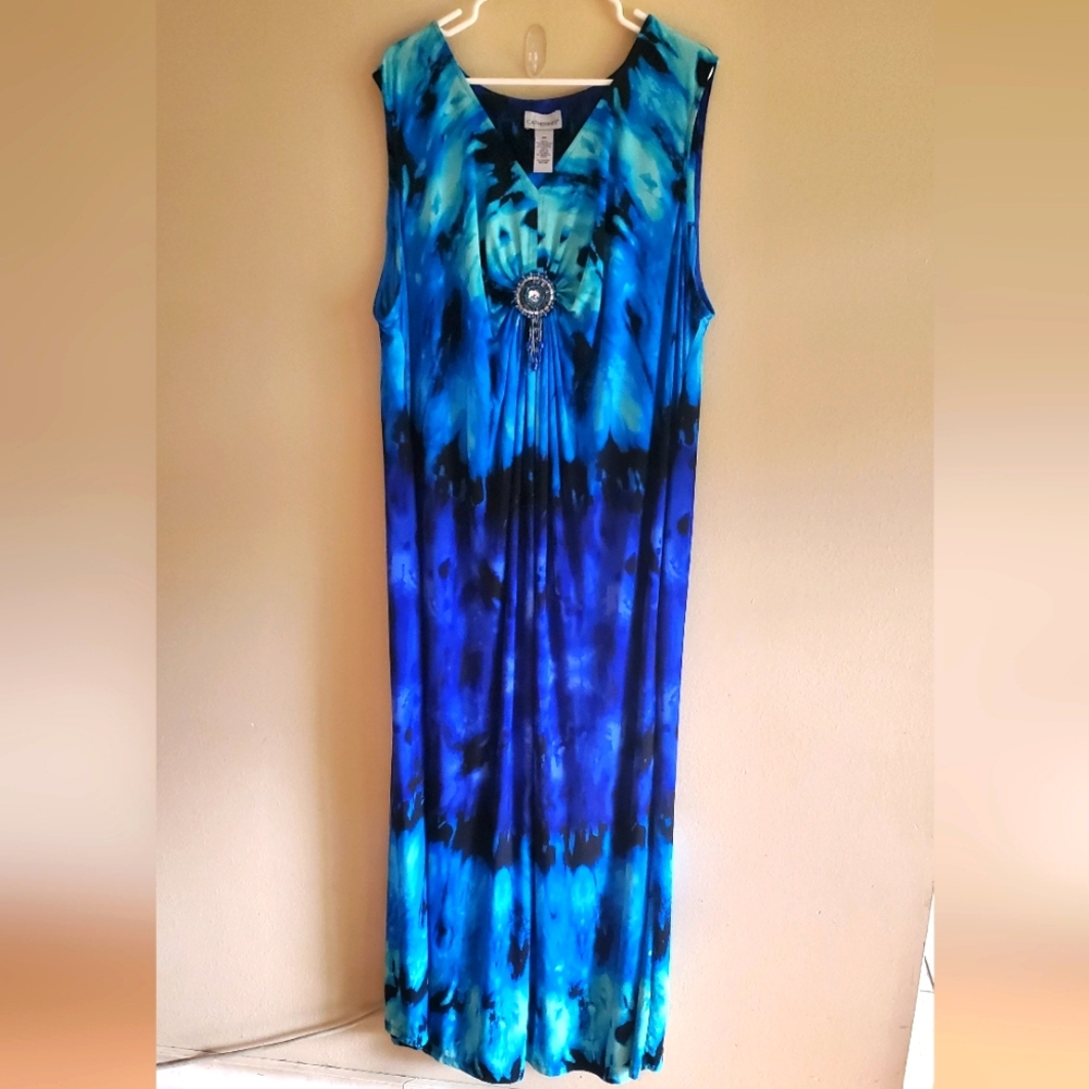Blue and Black Tie-Dye Maxi Dress